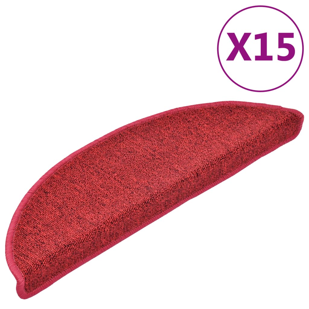 vidaXL Maty na schody 15 szt. 56x17x3 cm Czerwone Półokrągłe