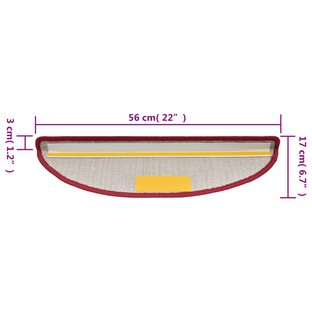 vidaXL Maty na schody 15 szt. 56x17x3 cm Czerwone Półokrągłe