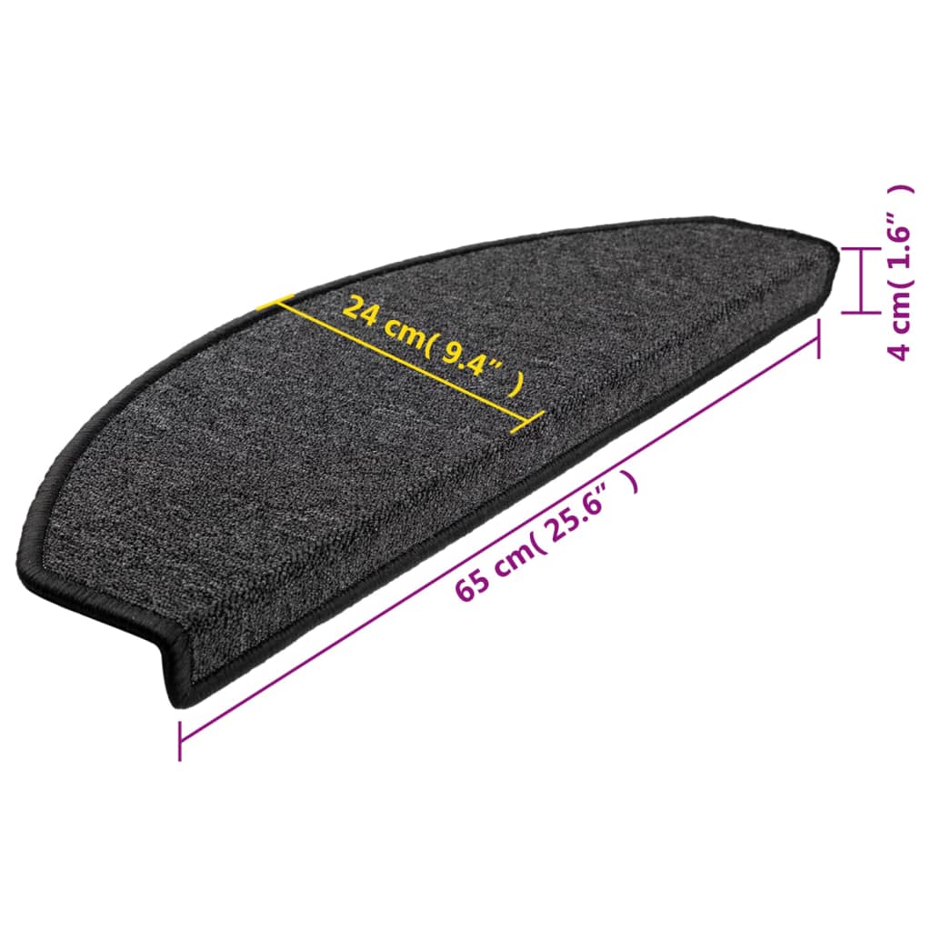 vidaXL Maty na schody 15 szt. 65x24x4 cm Antracytowe półokrągłe duże