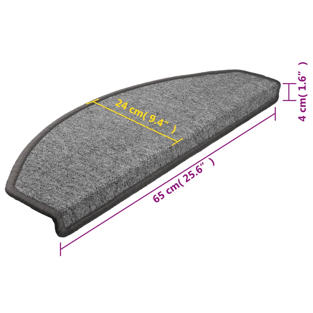 vidaXL Maty na schody 15 szt. 65x24x4 cm Ciemnoszare Półokrągłe Duże
