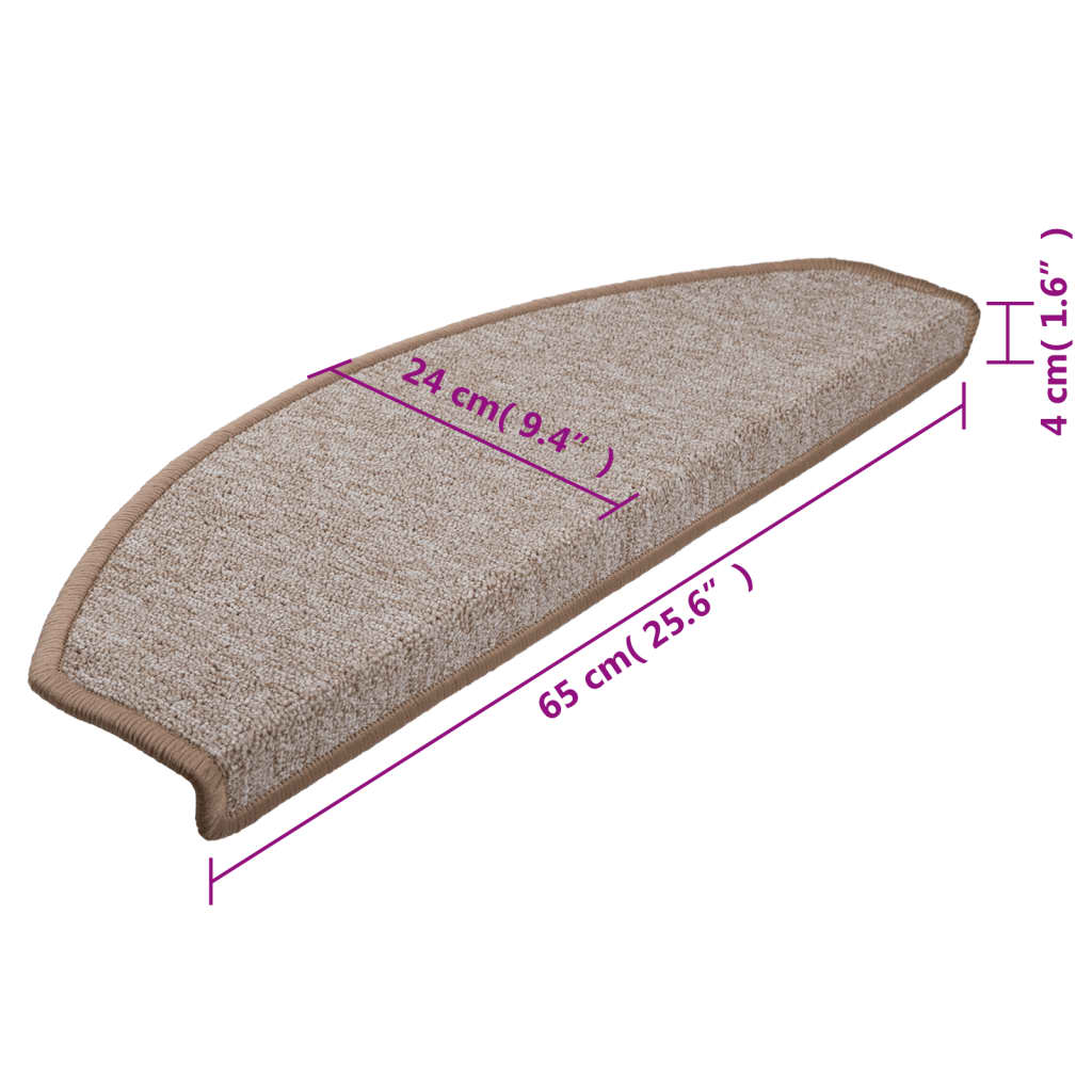 vidaXL Maty na schody 15 szt. 65x24x4 cm Jasnobrązowe, półokrągłe, duże