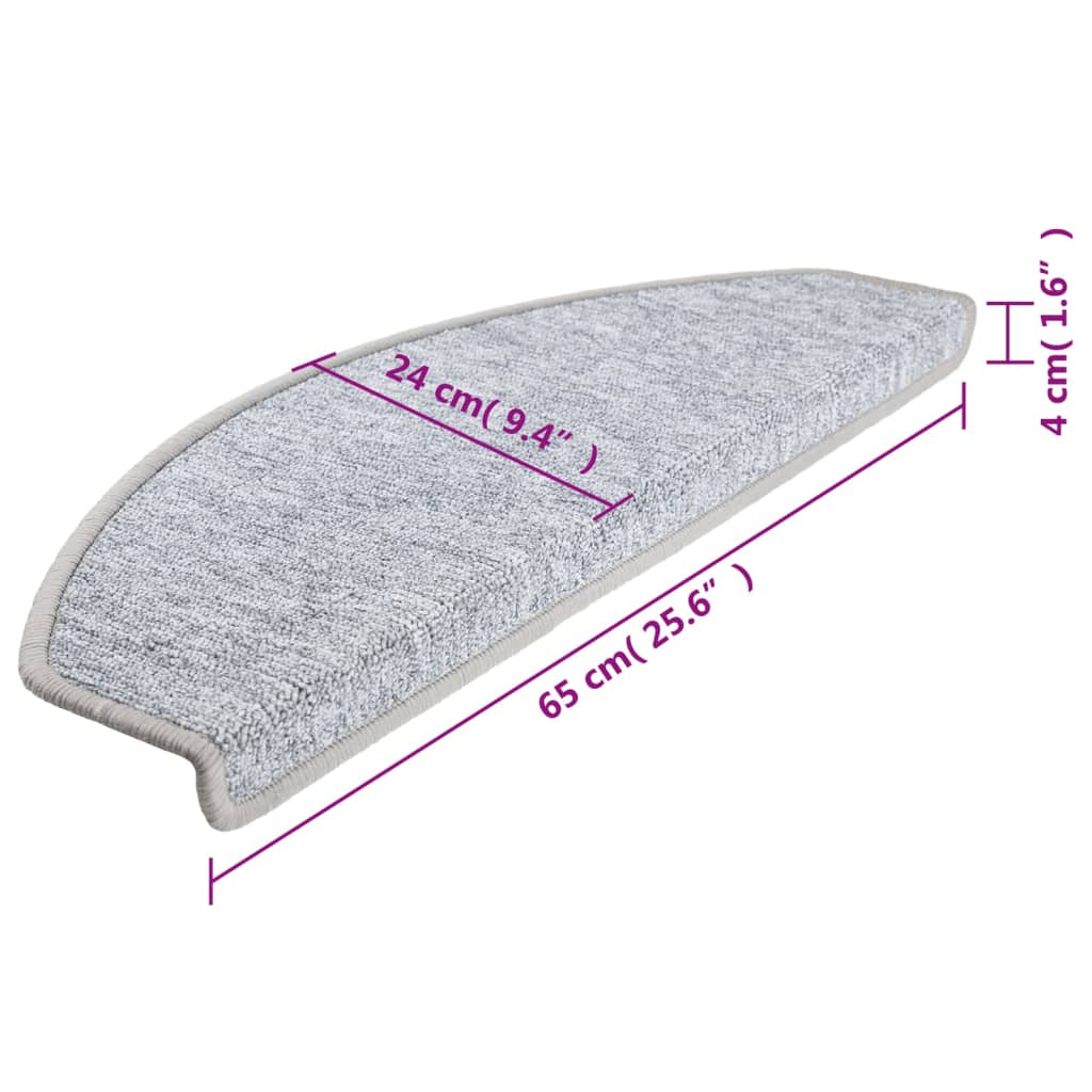 vidaXL Nakładki na schody, 15 szt., 65 x 24 x 4 cm, jasnoszare