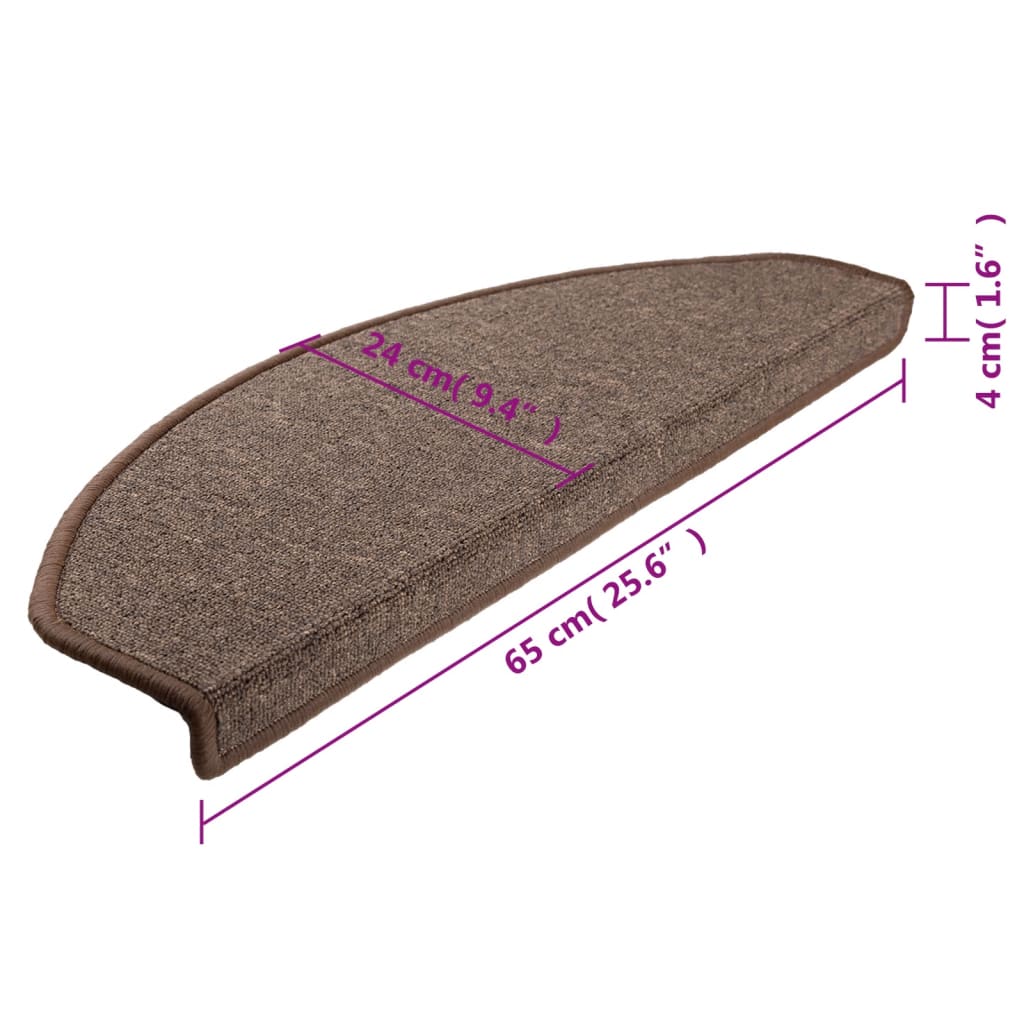 vidaXL Maty na schody 15 szt. 65x24x4 cm Brąz kawowy Półokrągły Duży