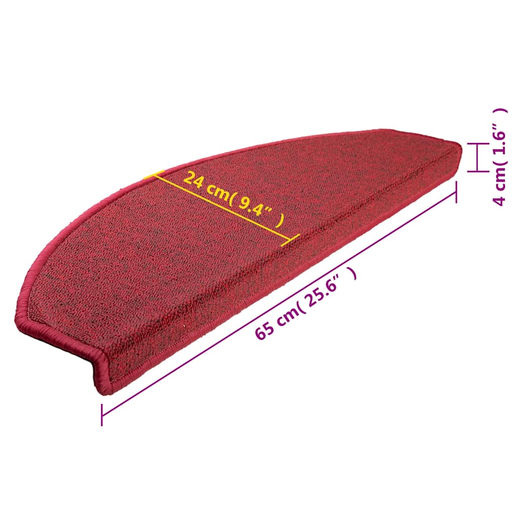 vidaXL Maty na schody 15 szt. 65x24x4 cm Czerwone Półokrągłe Duże