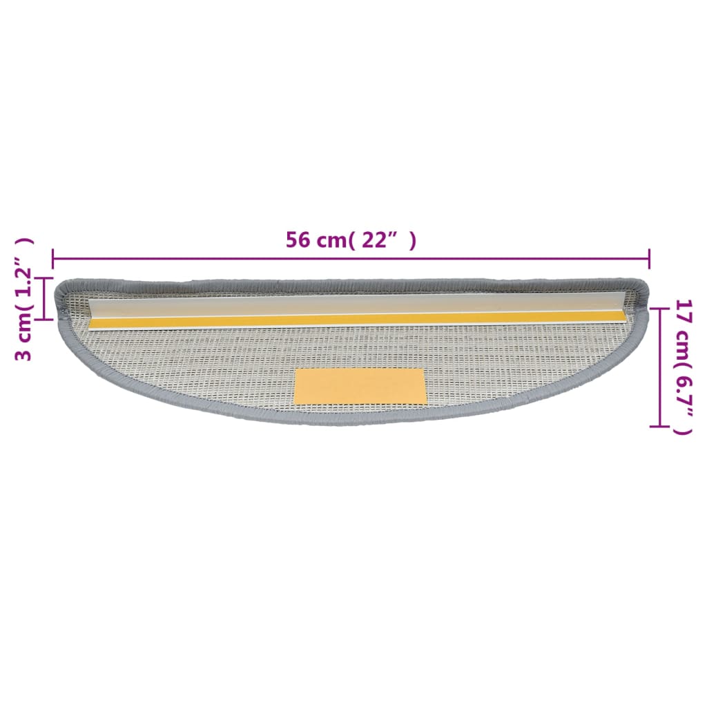 vidaXL Maty na schody 15 szt. 56x17x3 cm Szare półokrągłe