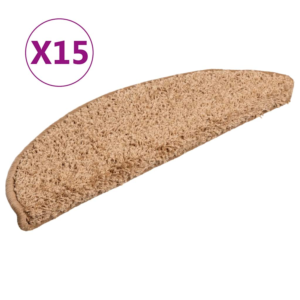 vidaXL Maty na schody 15 szt. 56x17x3 cm Beżowe półokrągłe