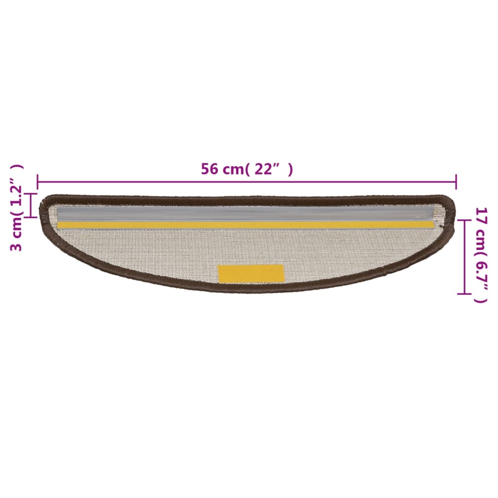 vidaXL Maty na schody 15 szt. 56x17x3 cm Brązowe półokrągłe