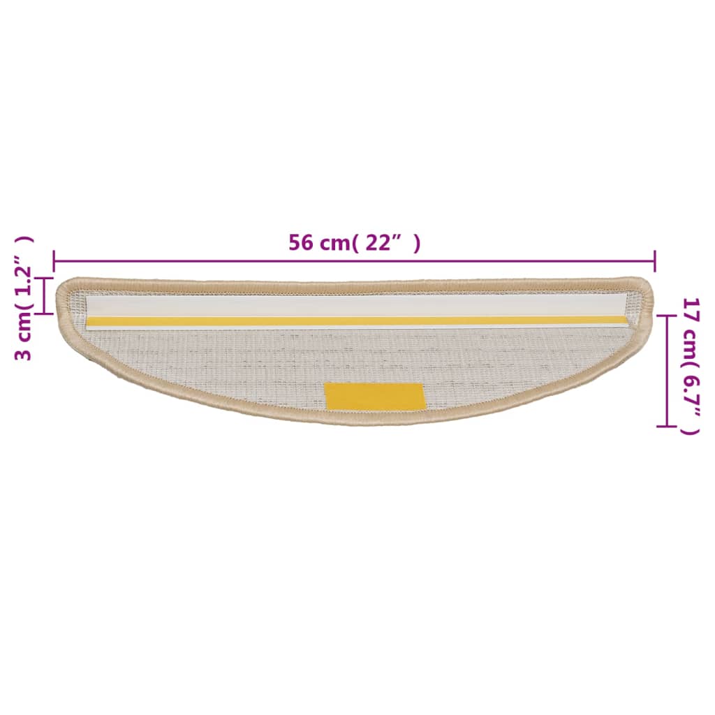 vidaXL Maty na schody 15 szt. 56x17x3 cm Kremowe półokrągłe