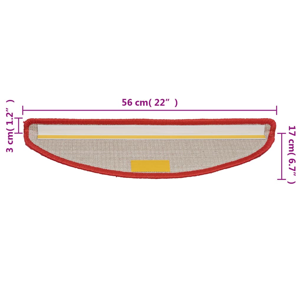 vidaXL Maty na schody 15 szt. 56x17x3 cm Czerwone półokrągłe