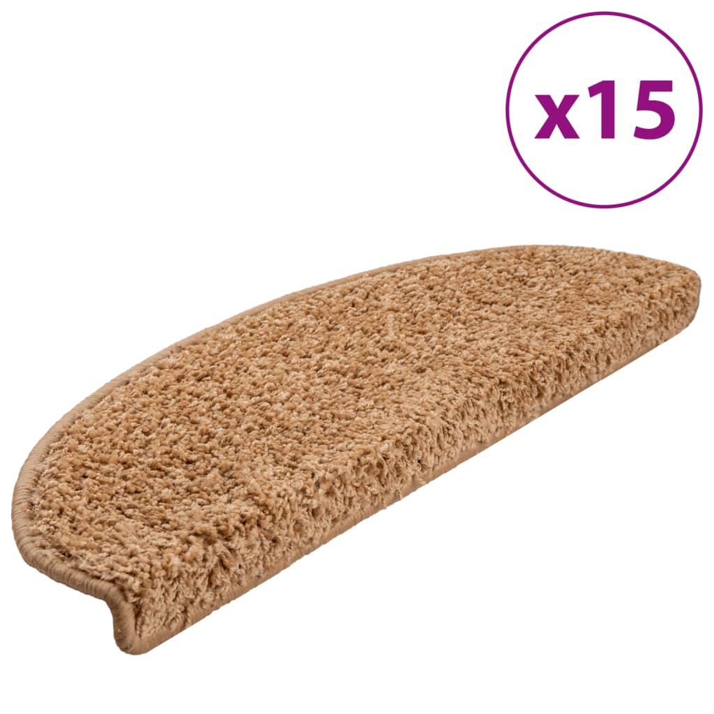 vidaXL Maty na schody 15 szt. 65x21x4 cm Beżowe półokrągłe duże