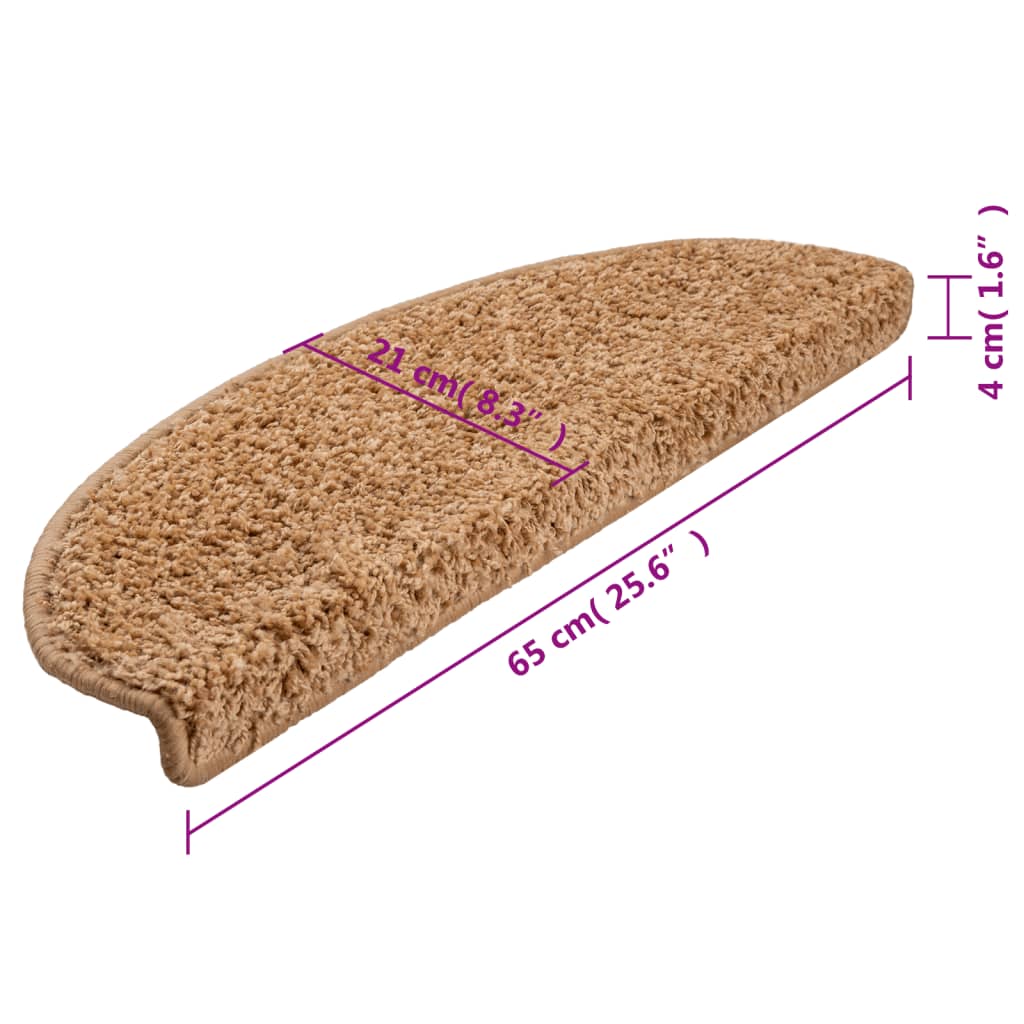 vidaXL Maty na schody 15 szt. 65x21x4 cm Beżowe półokrągłe duże