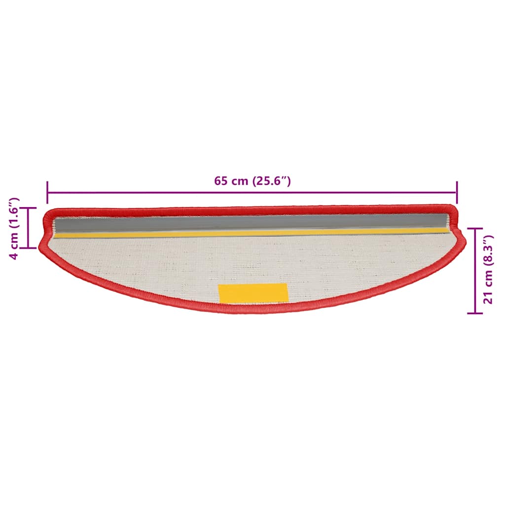 vidaXL Maty na schody 15 szt. 65x21x4 cm Czerwone półokrągłe duże