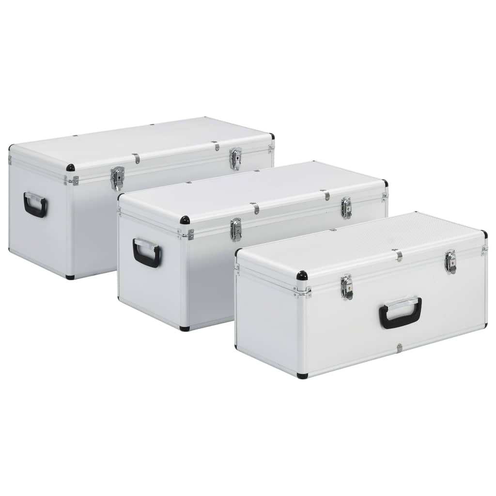 vidaXL Skrzynie do przechowywania, 3 szt., srebrne, aluminiowe