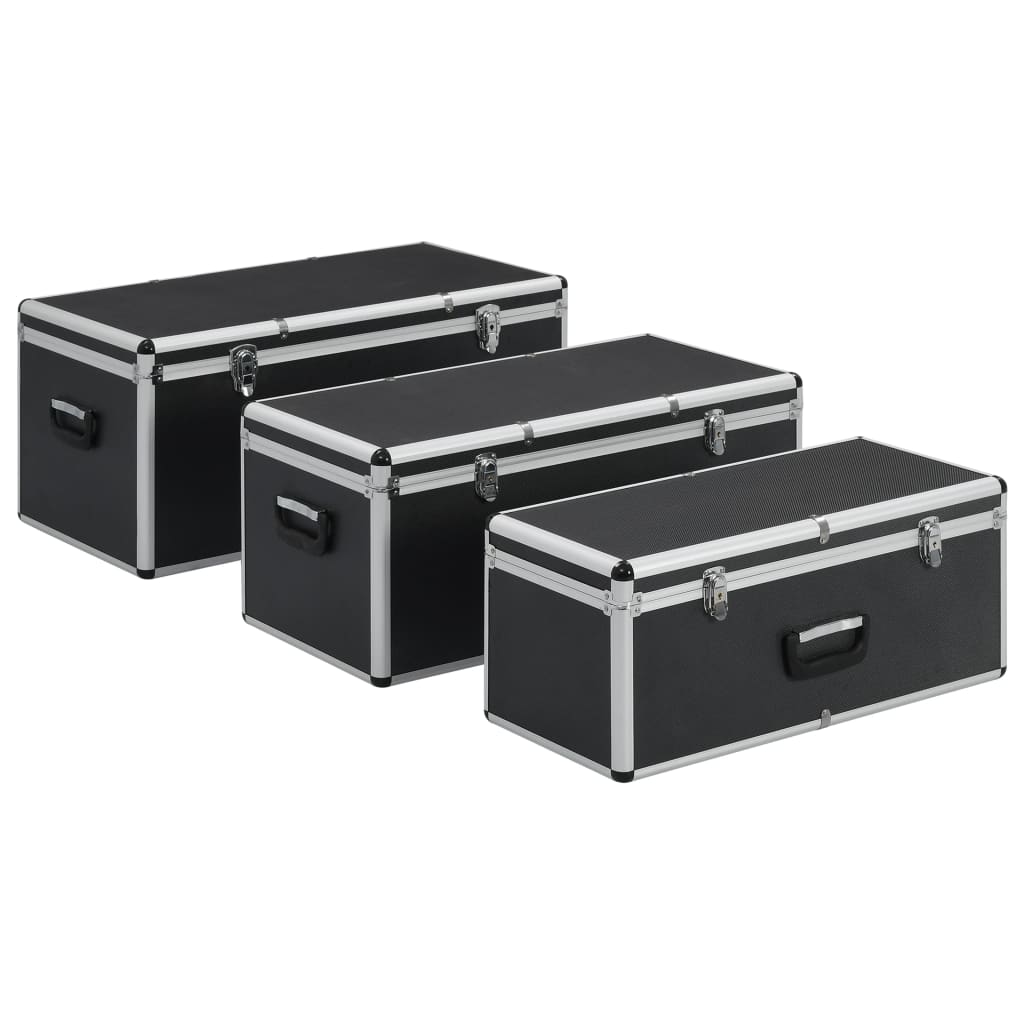 vidaXL Skrzynie do przechowywania, 3 szt., czarne, aluminiowe