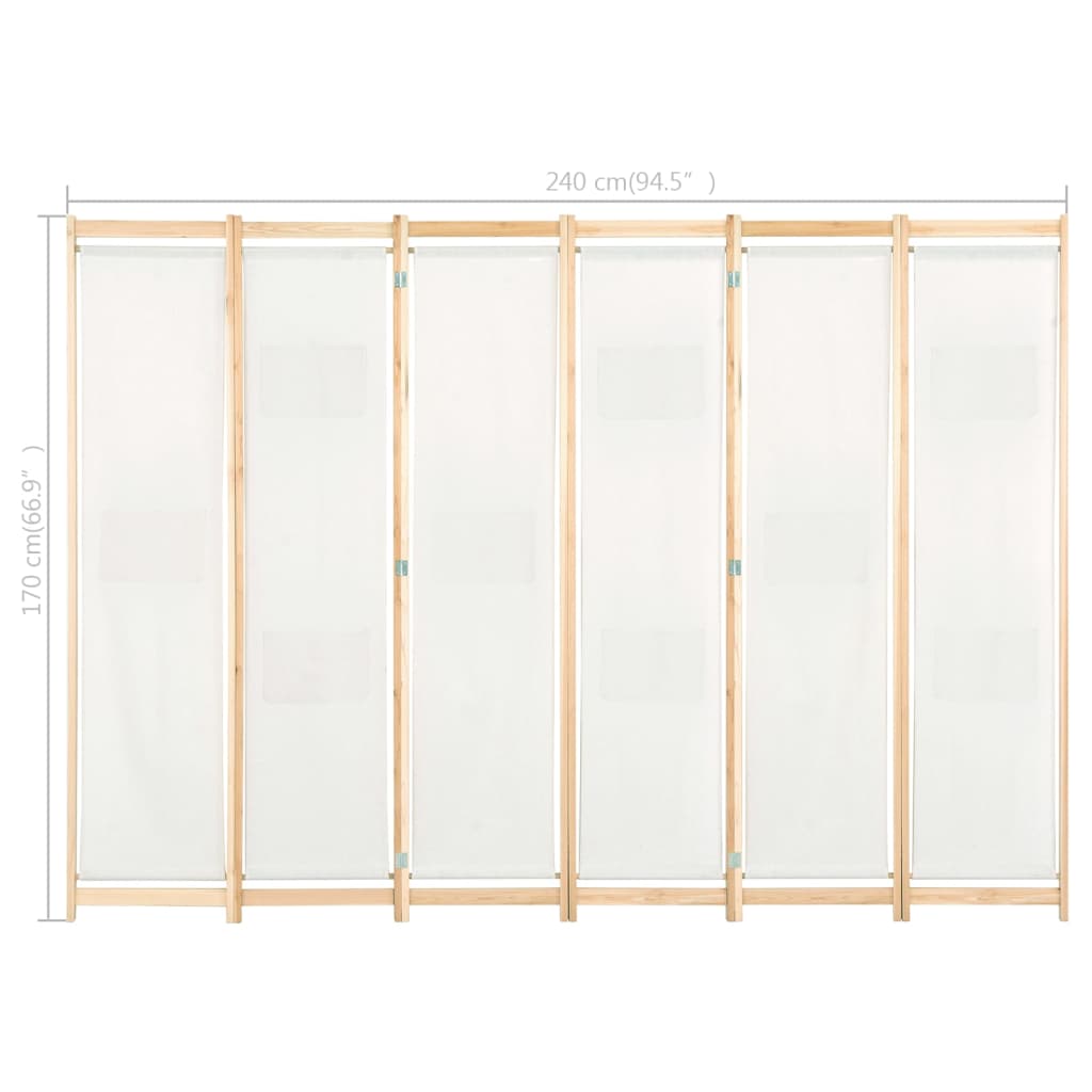 vidaXL Parawan 6-panelowy, kremowy, 240 x 170 x 4 cm, tkanina
