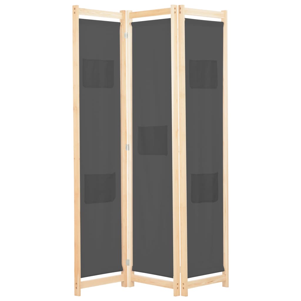 vidaXL Parawan 3-panelowy, szary, 120x170x4 cm, tkanina