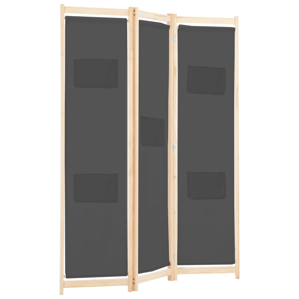 vidaXL Parawan 3-panelowy, szary, 120x170x4 cm, tkanina