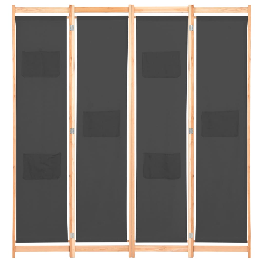 vidaXL Parawan 4-panelowy, szary, 160x170x4 cm, tkanina
