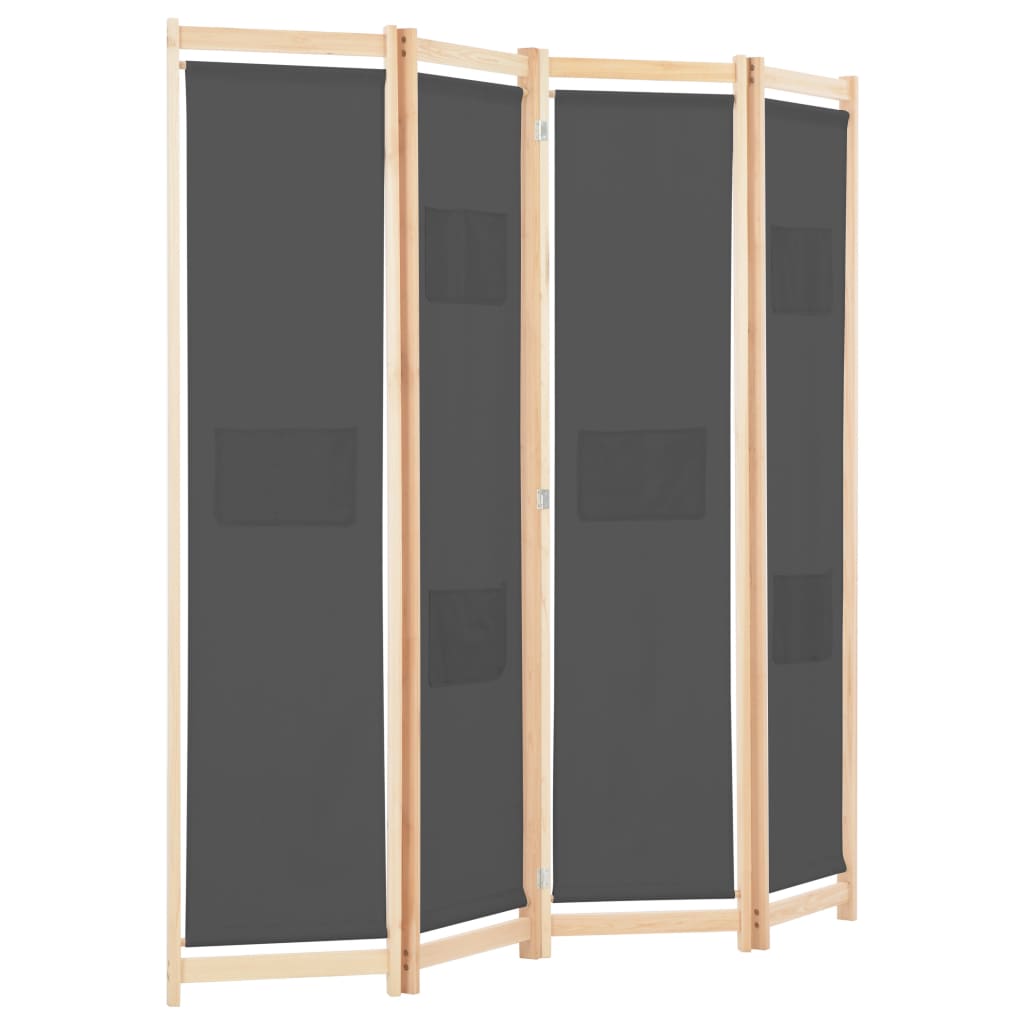 vidaXL Parawan 4-panelowy, szary, 160x170x4 cm, tkanina