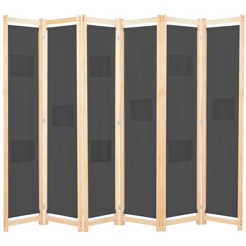 vidaXL Parawan 6-panelowy, szary, 240 x 170 x 4 cm, tkanina