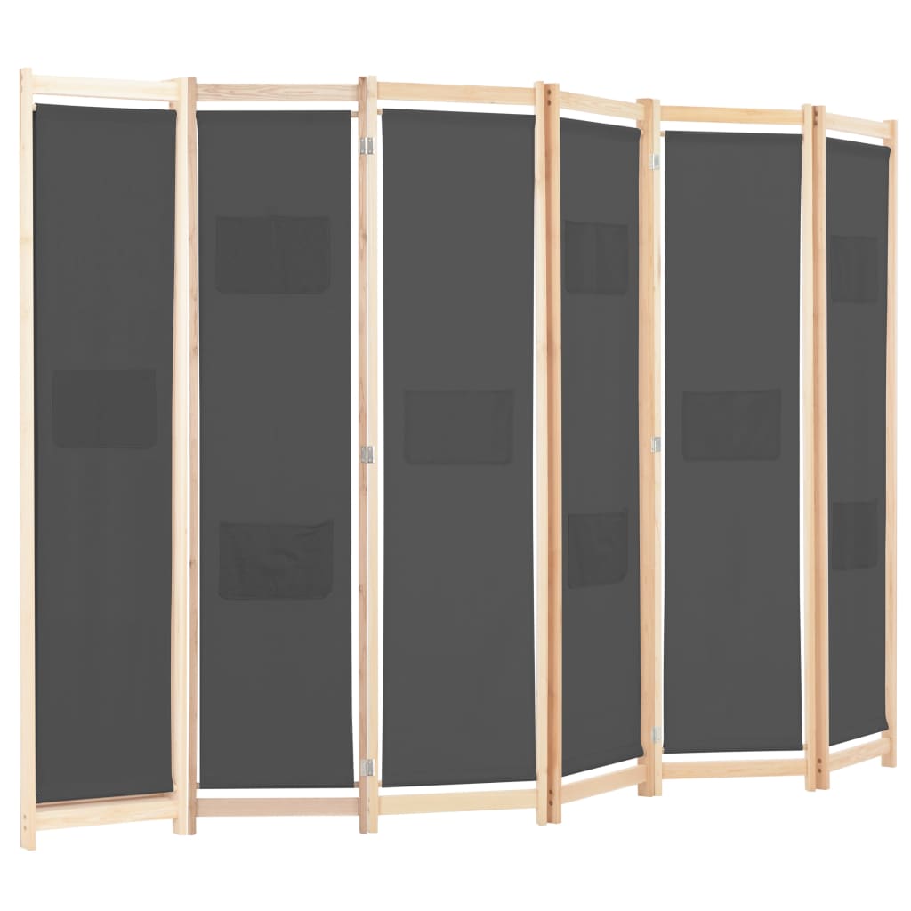 vidaXL Parawan 6-panelowy, szary, 240 x 170 x 4 cm, tkanina