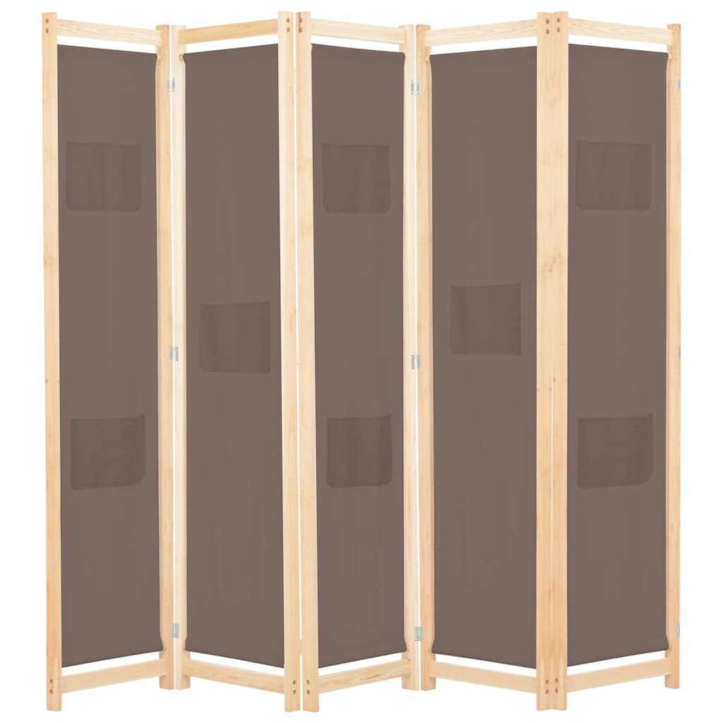 vidaXL Parawan 5-panelowy, brązowy, 200 x 170 x 4 cm, tkanina