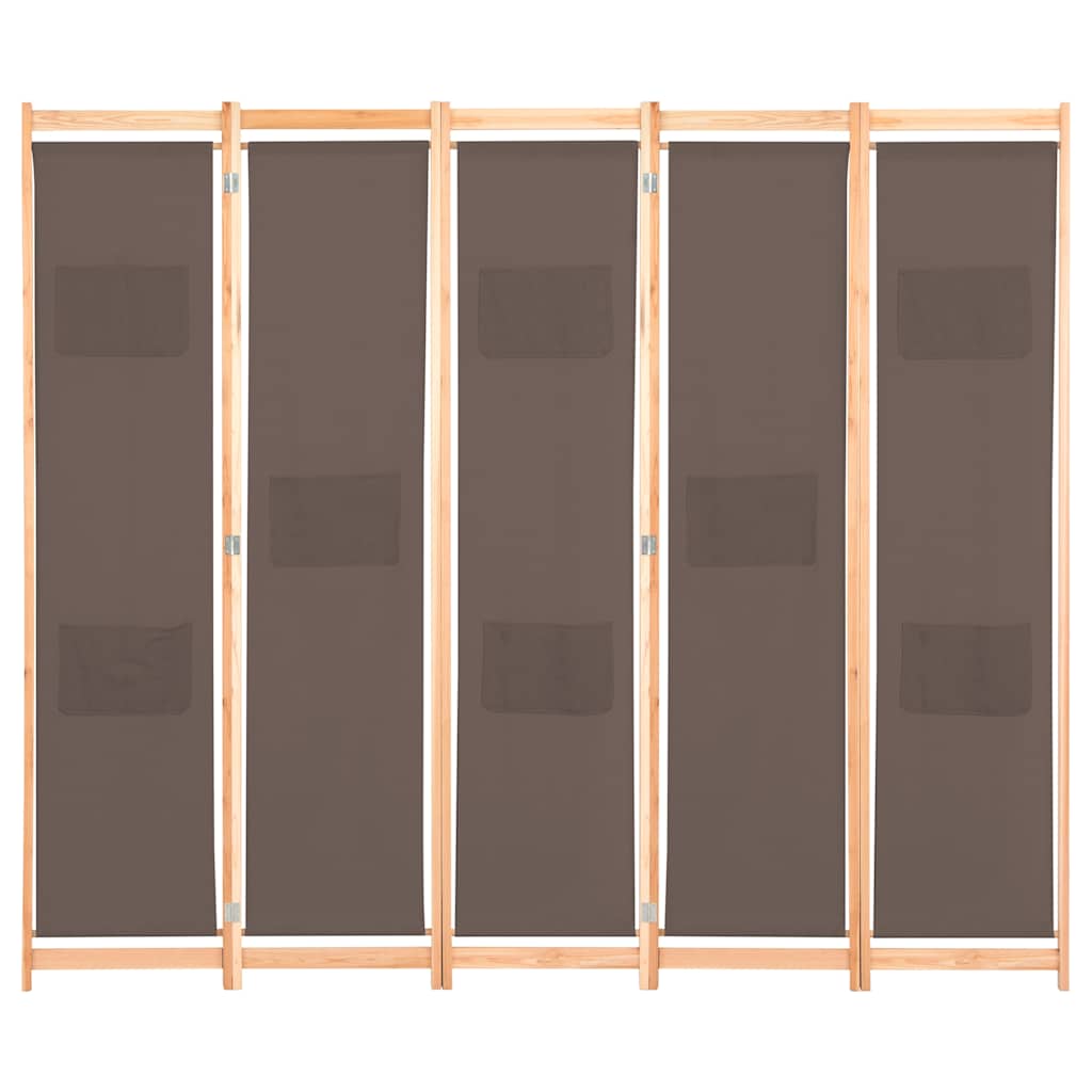 vidaXL Parawan 5-panelowy, brązowy, 200 x 170 x 4 cm, tkanina