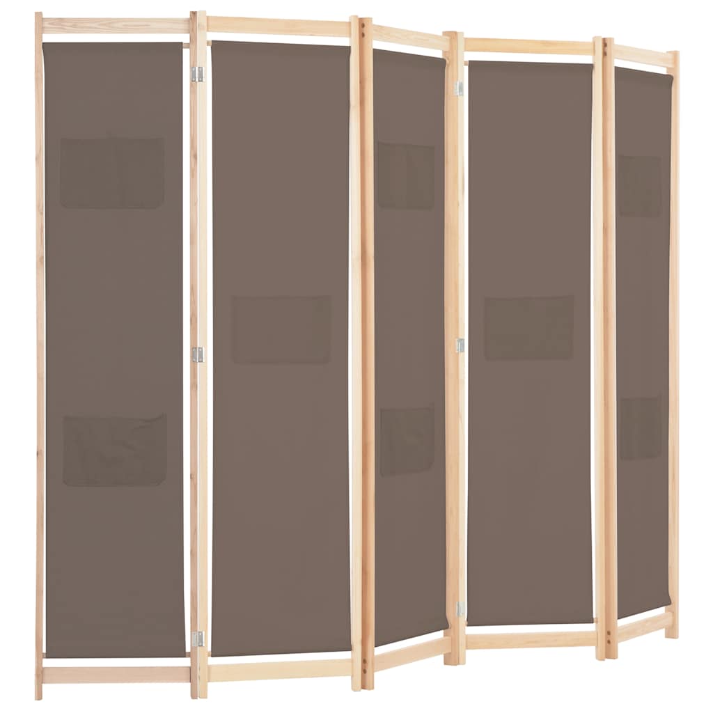 vidaXL Parawan 5-panelowy, brązowy, 200 x 170 x 4 cm, tkanina