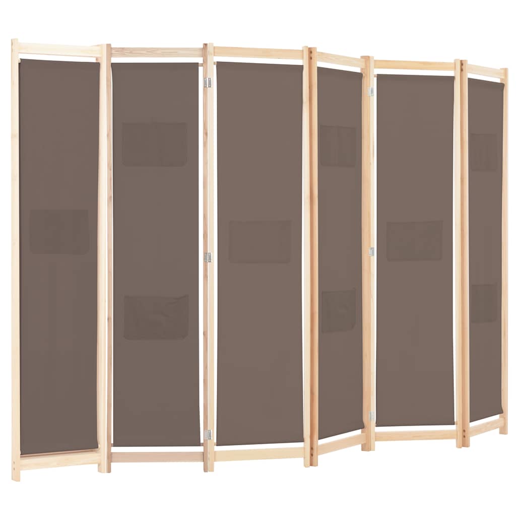vidaXL Parawan 6-panelowy, brązowy, 240 x 170 x 4 cm, tkanina