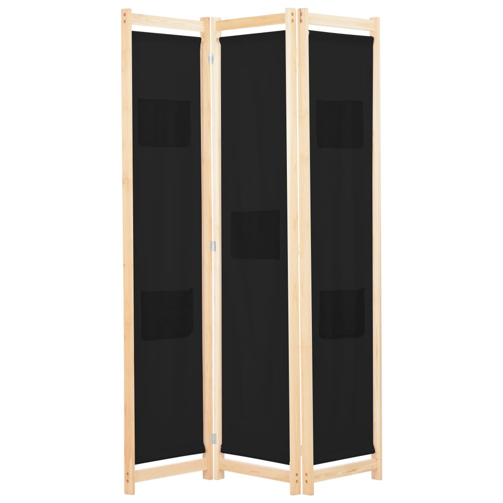 vidaXL Parawan 3-panelowy, czarny, 120x170x4 cm, tkanina