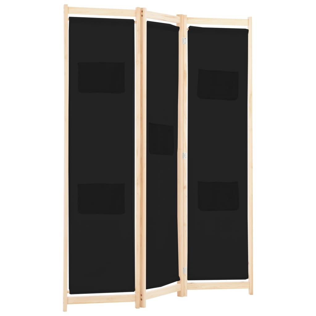 vidaXL Parawan 3-panelowy, czarny, 120x170x4 cm, tkanina