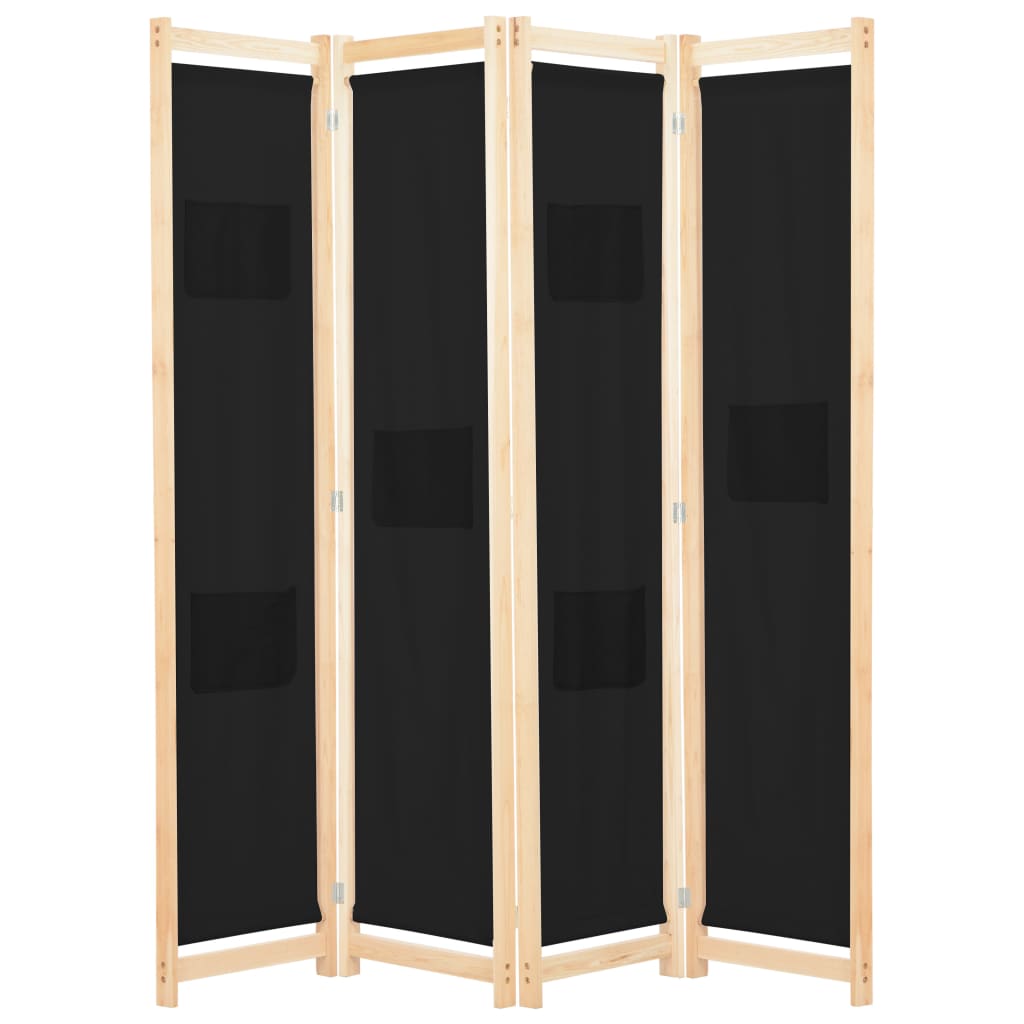 vidaXL Parawan 4-panelowy, czarny, 160x170x4 cm, tkanina