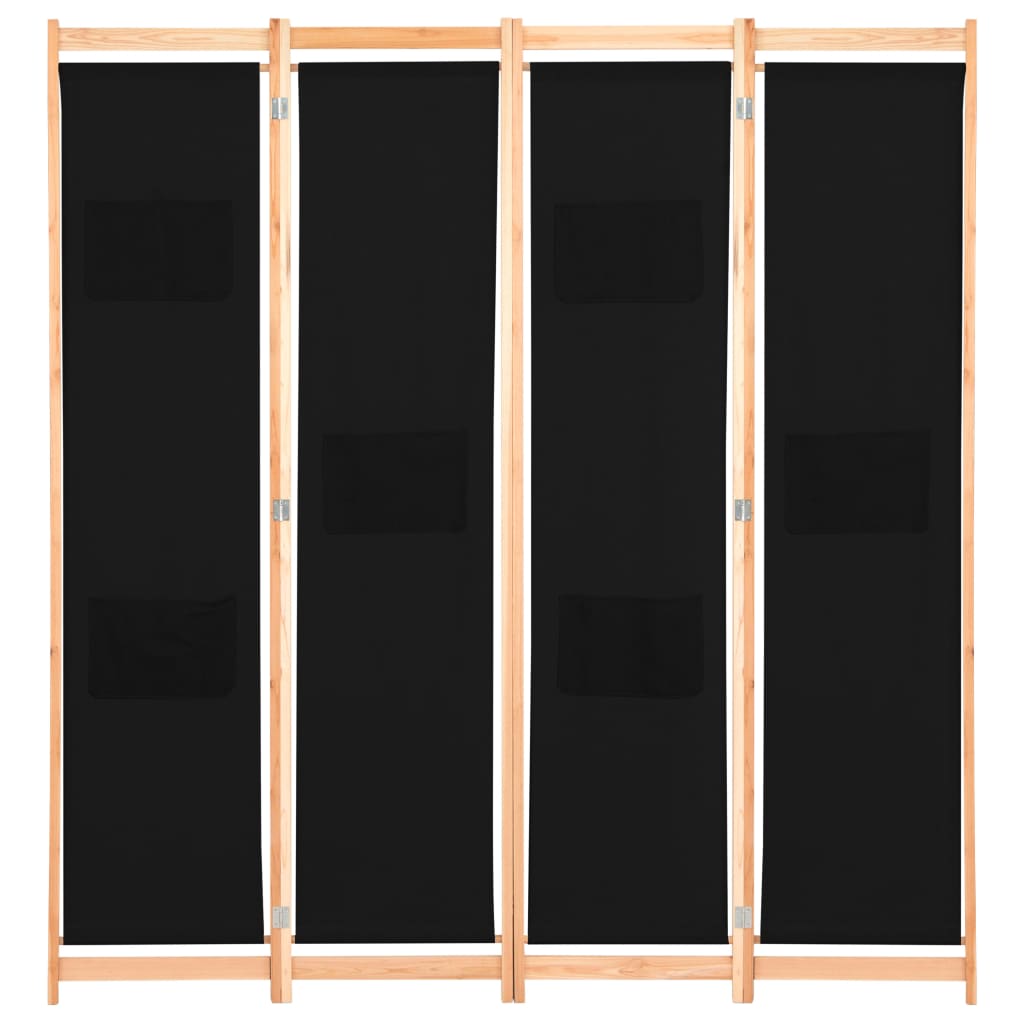 vidaXL Parawan 4-panelowy, czarny, 160x170x4 cm, tkanina
