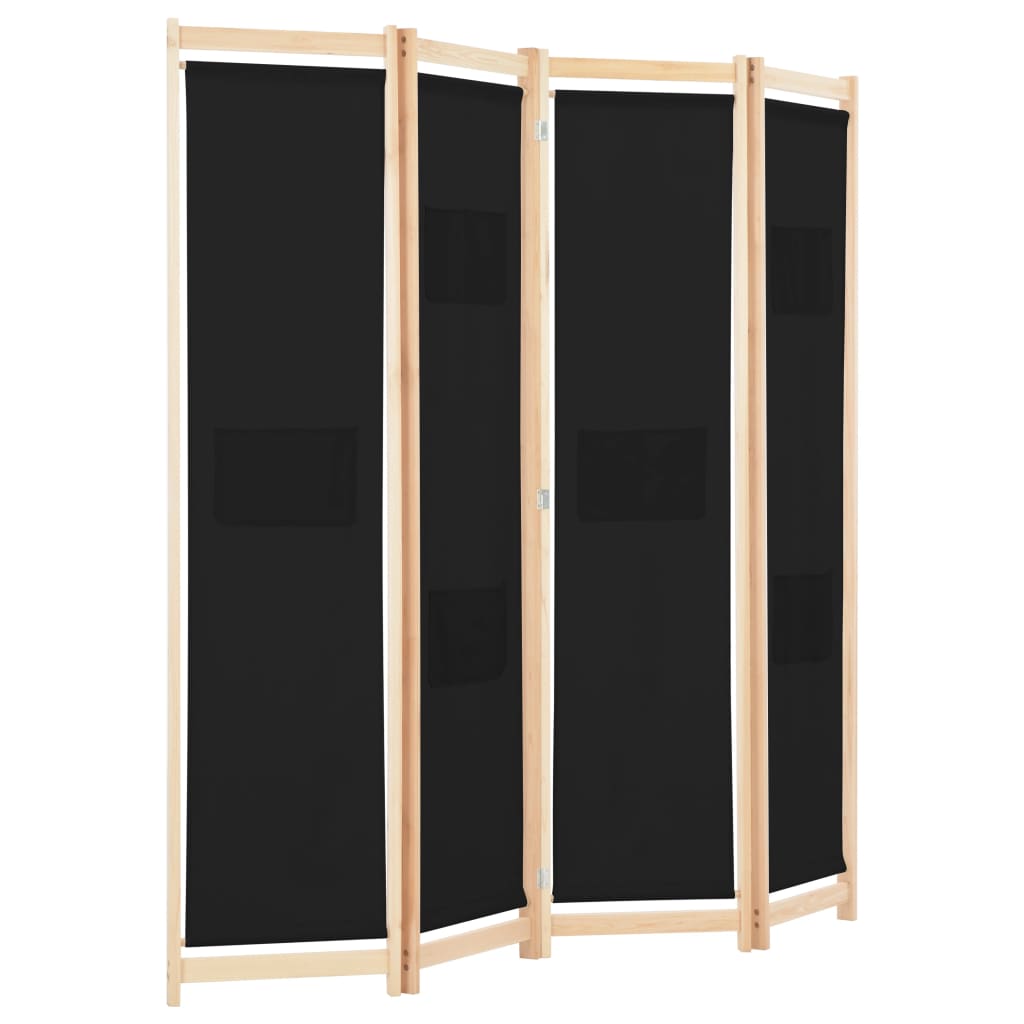 vidaXL Parawan 4-panelowy, czarny, 160x170x4 cm, tkanina