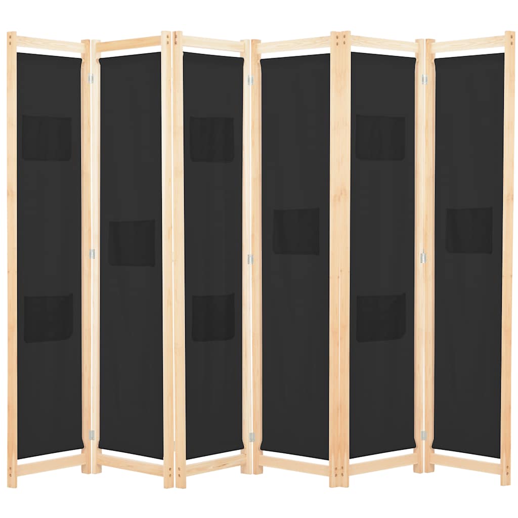 vidaXL Parawan 6-panelowy, czarny, 240 x 170 x 4 cm, tkanina