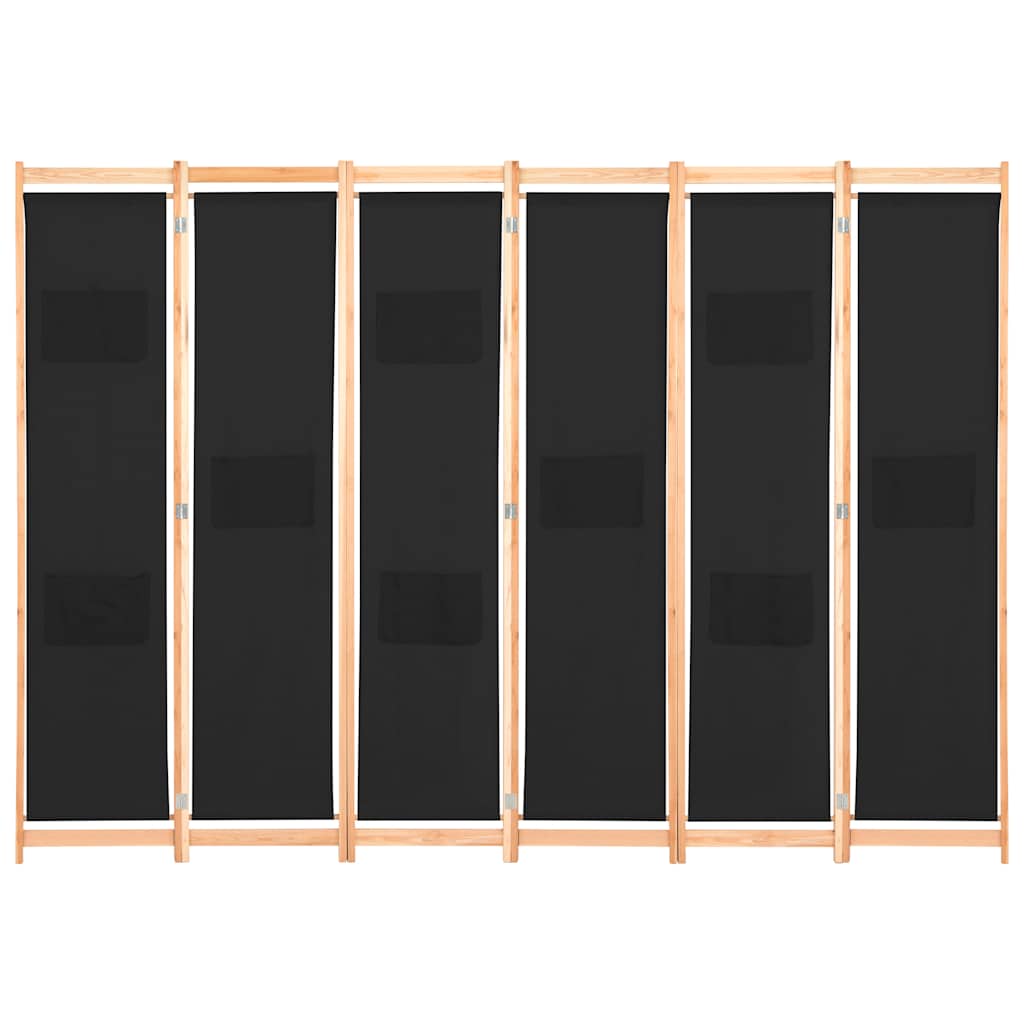 vidaXL Parawan 6-panelowy, czarny, 240 x 170 x 4 cm, tkanina