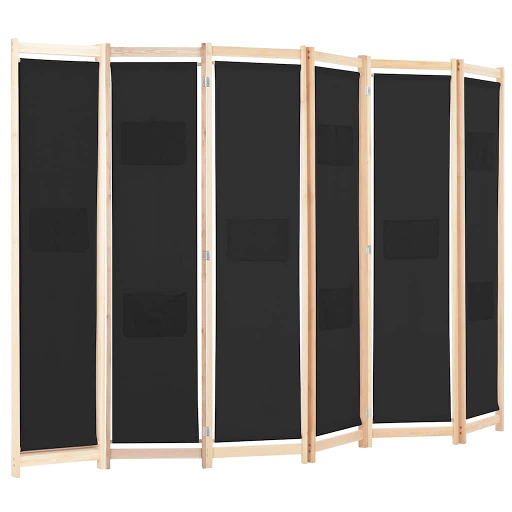 vidaXL Parawan 6-panelowy, czarny, 240 x 170 x 4 cm, tkanina