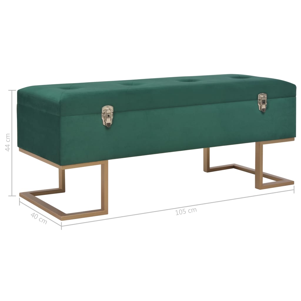 vidaXL Ławka ze schowkiem, 105 cm, zielona, aksamitna