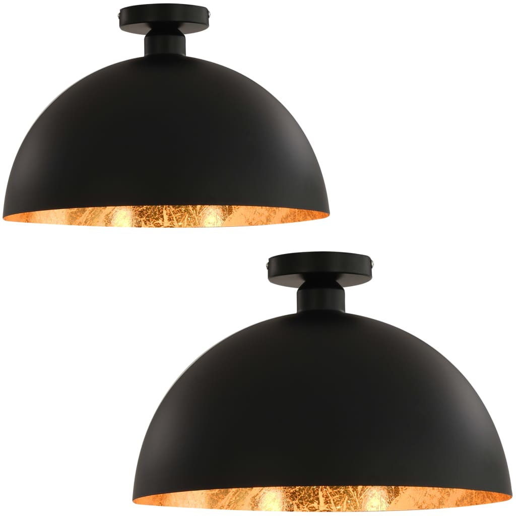vidaXL Lampy sufitowe, 2 szt., czarno-złote, półkoliste, E27