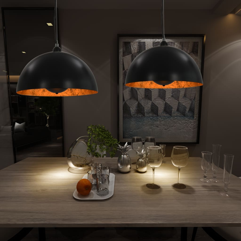 vidaXL Lampy sufitowe, 2 szt., czarno-złote, półkoliste, 40 cm, E27