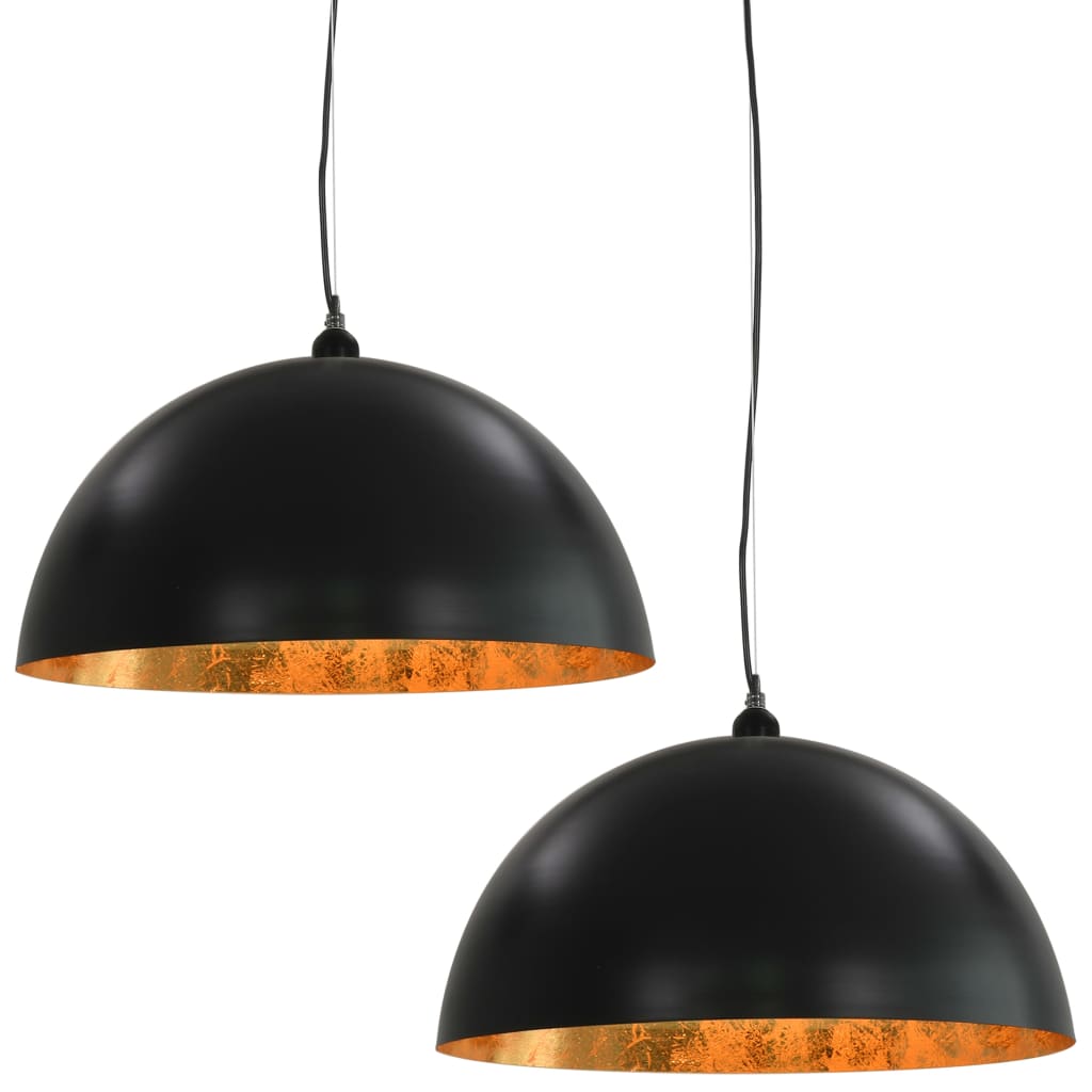 vidaXL Lampy sufitowe, 2 szt., czarno-złote, półkoliste, 50 cm, E27