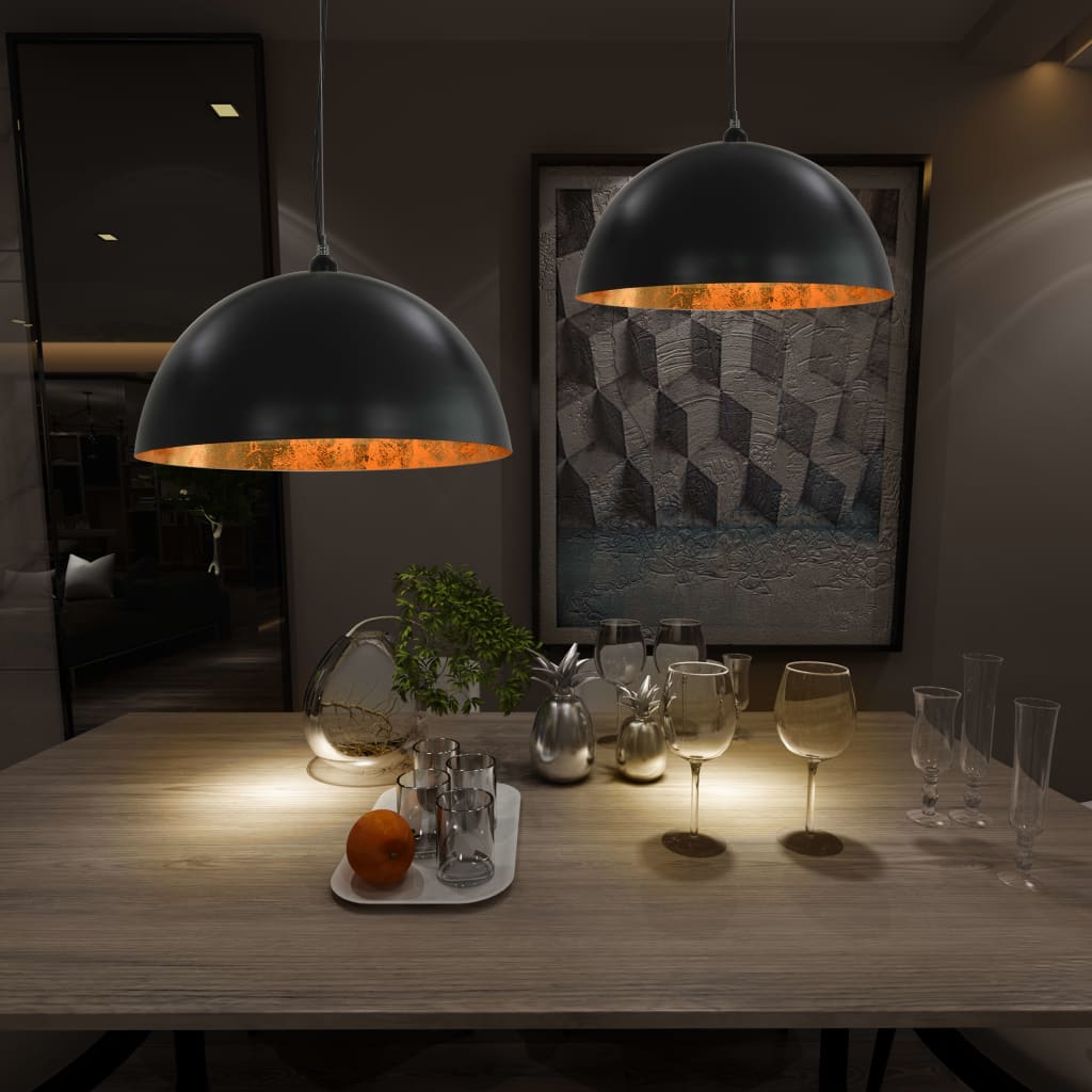 vidaXL Lampy sufitowe, 2 szt., czarno-złote, półkoliste, 50 cm, E27