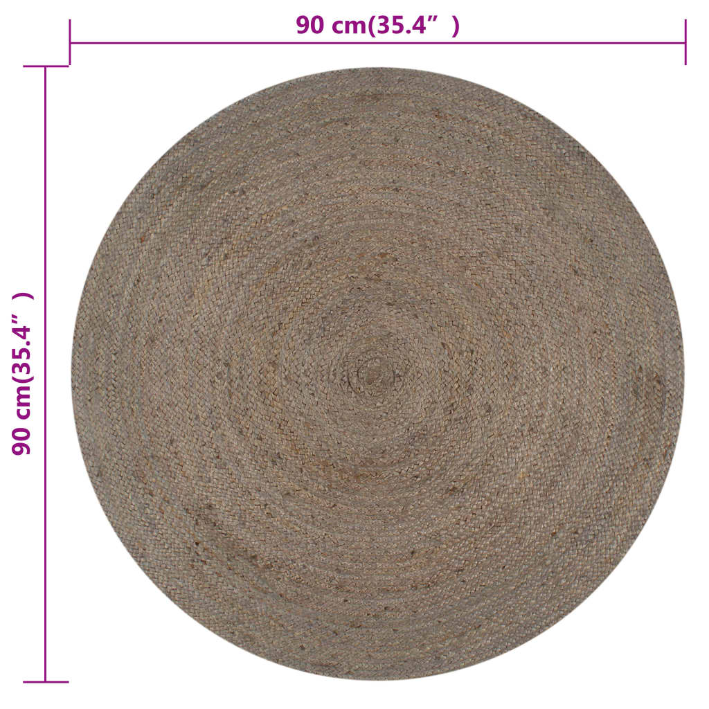 vidaXL Ręcznie robiony dywanik z juty, okrągły, 90 cm, szary