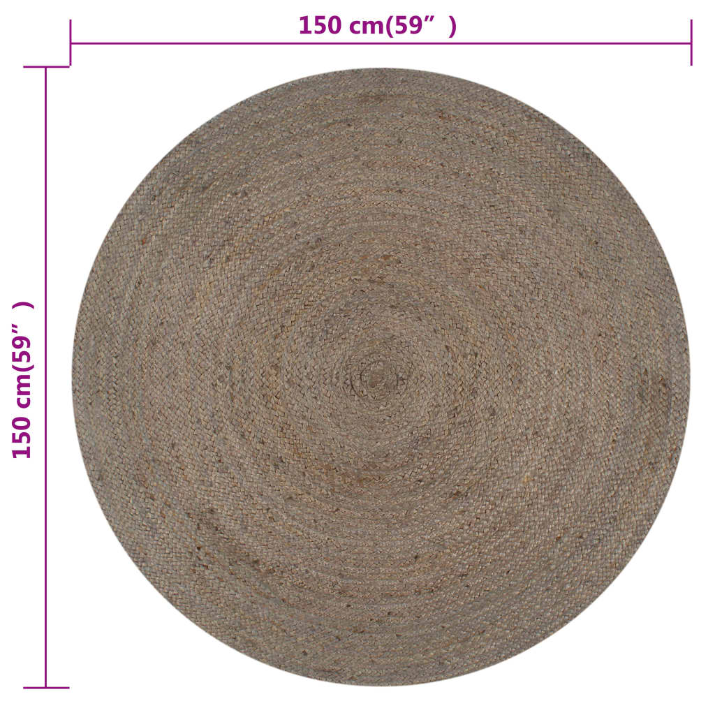 vidaXL Ręcznie wykonany dywanik z juty, okrągły, 150 cm, szary