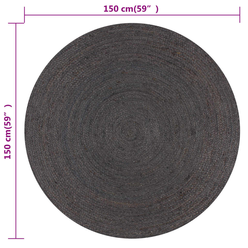 vidaXL Ręcznie wykonany dywan z juty, okrągły, 150 cm, ciemnoszary