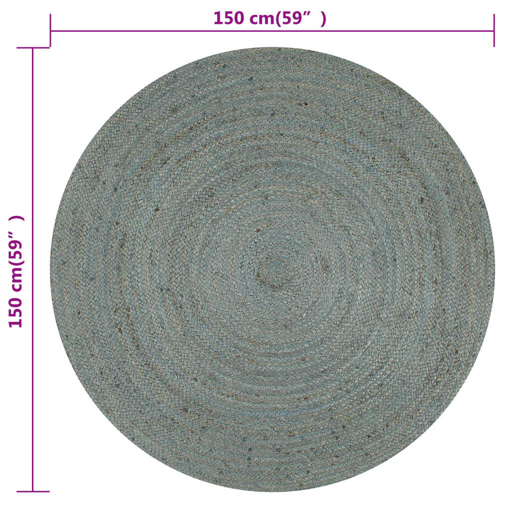 vidaXL Ręcznie wykonany dywan z juty, okrągły, 150 cm, oliwkowozielony