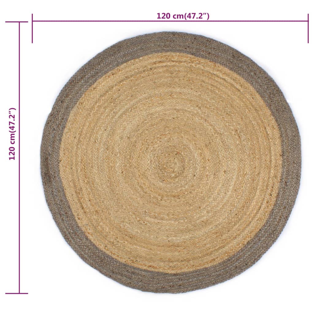 vidaXL Ręcznie wykonany dywanik, juta, szara krawędź, 120 cm