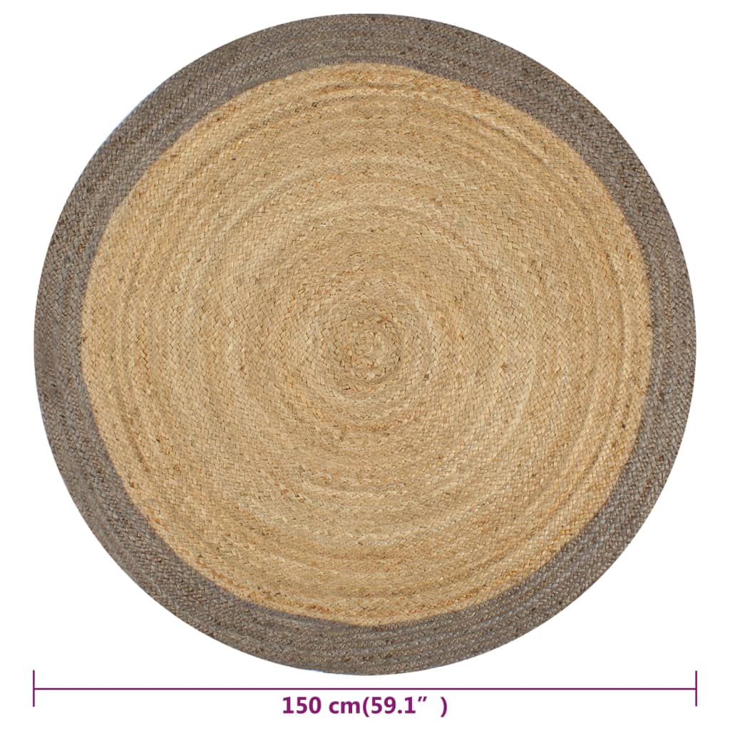 vidaXL Ręcznie wykonany dywanik, juta, szara krawędź, 150 cm