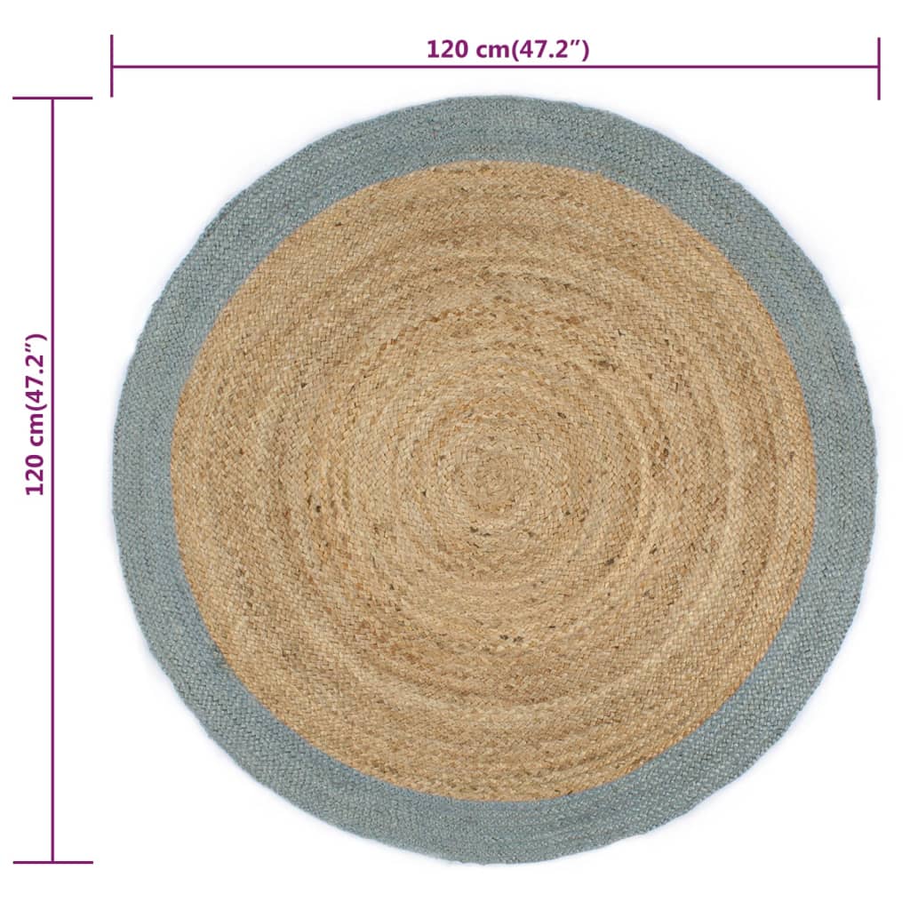 vidaXL Ręcznie wykonany dywanik, juta, oliwkowozielona krawędź, 120 cm