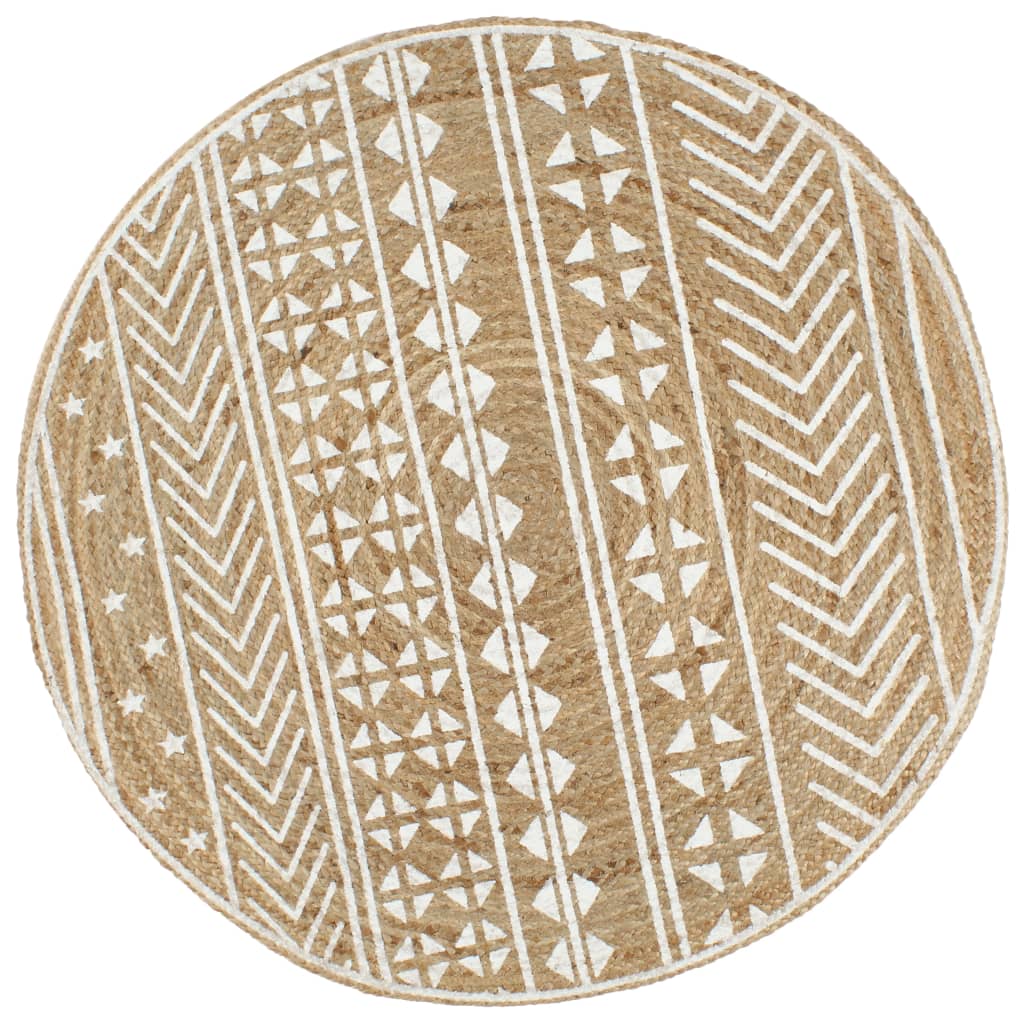 vidaXL Ręcznie wykonany dywanik, juta, biały nadruk, 120 cm